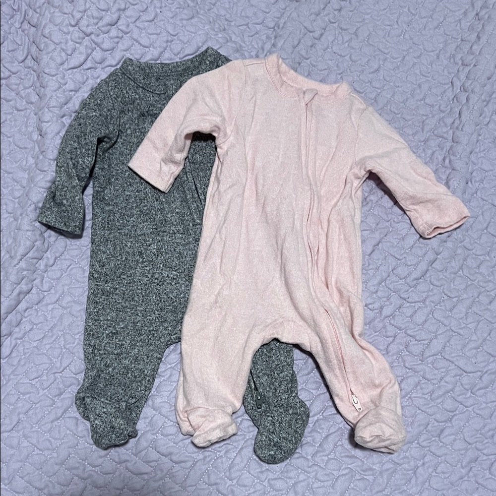 Old Navy Kids One Piece Footies - Soft Pink and Heather Gray
